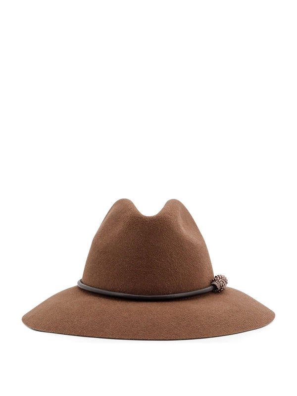 Monili Leather Detail Fedora Hat