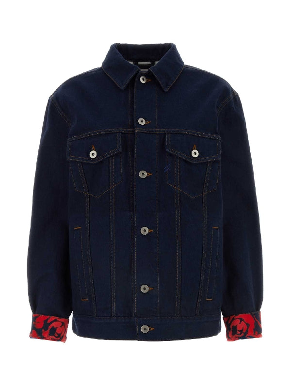 Turn Up Rose Pattern Denim
  Jacket