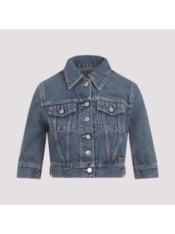 Triangle Logo Cotton Crop Denim Jacket