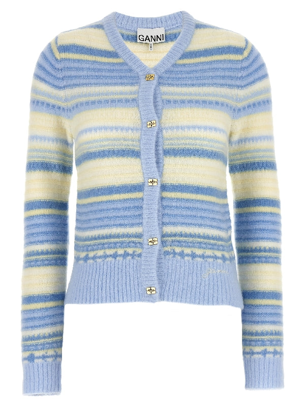 条纹羊驼混纺开衫