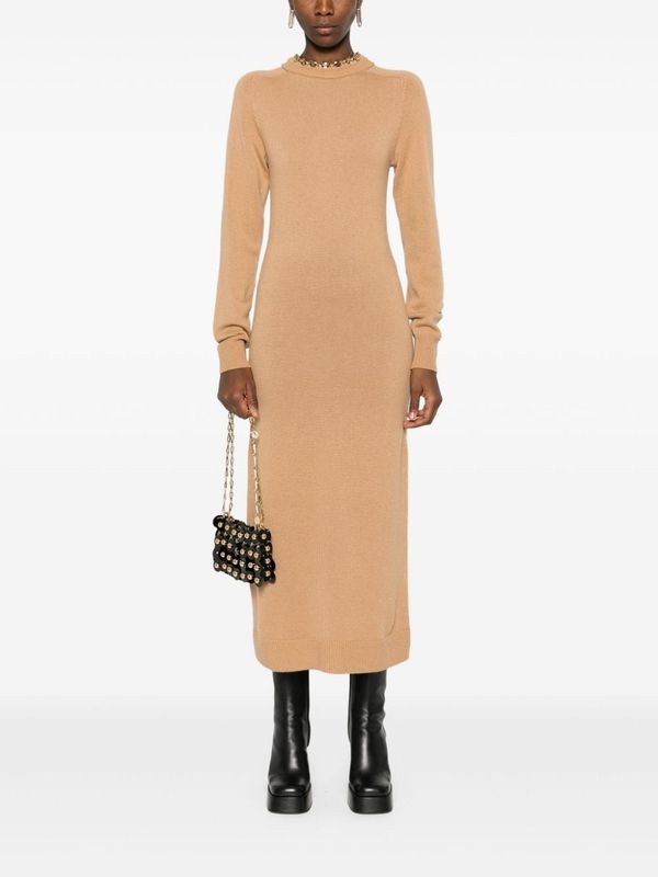 Chain Detail Wool Cashmere Long Dress