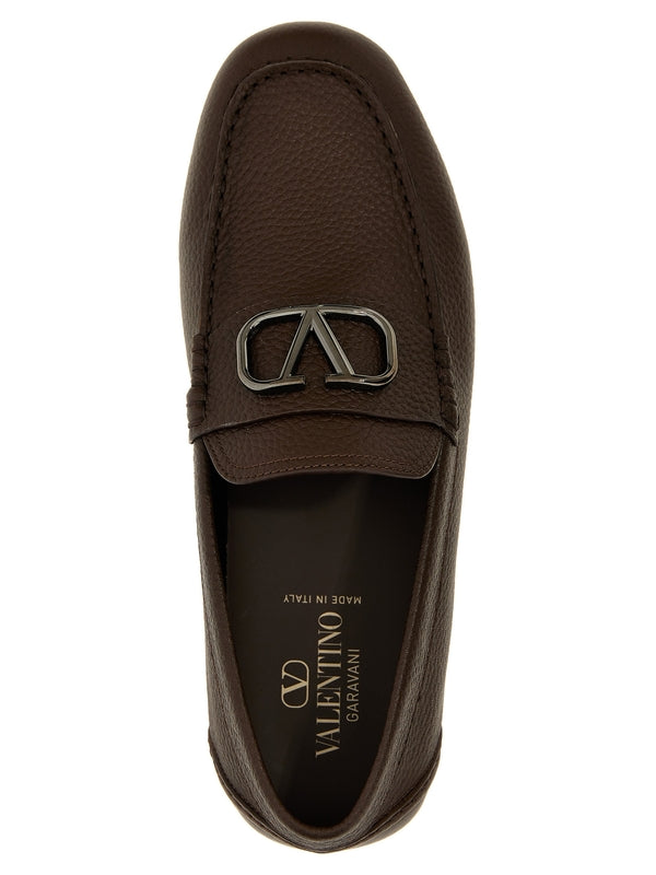 V Logo
  Embellished Leather Loafers