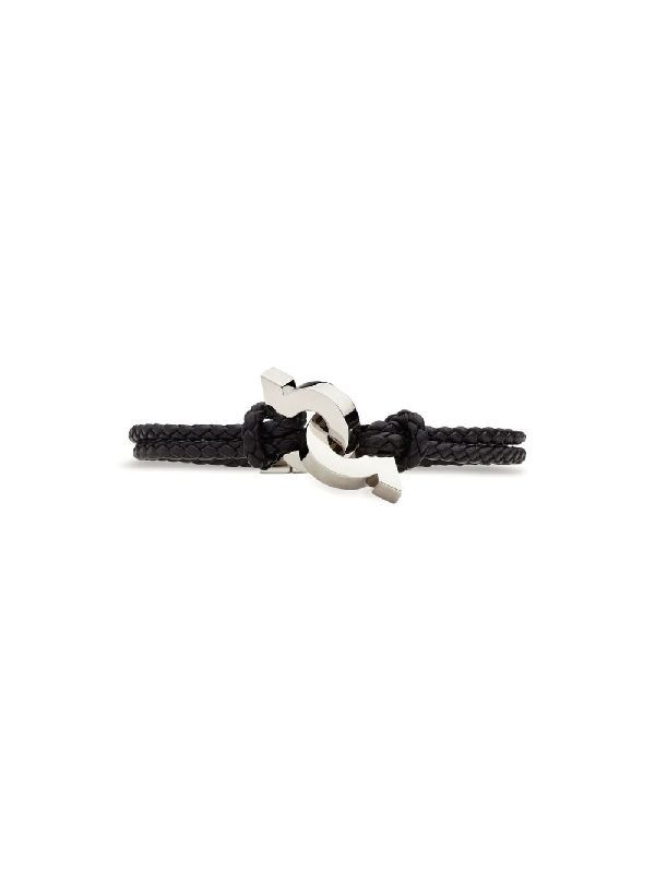 Gancini Logo Braided Leather Bracelet