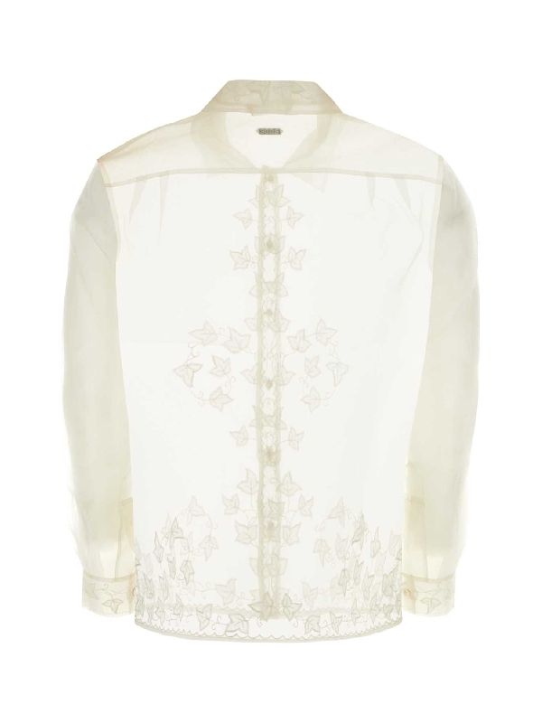 Embroidery Detail Silk Sheer Shirt