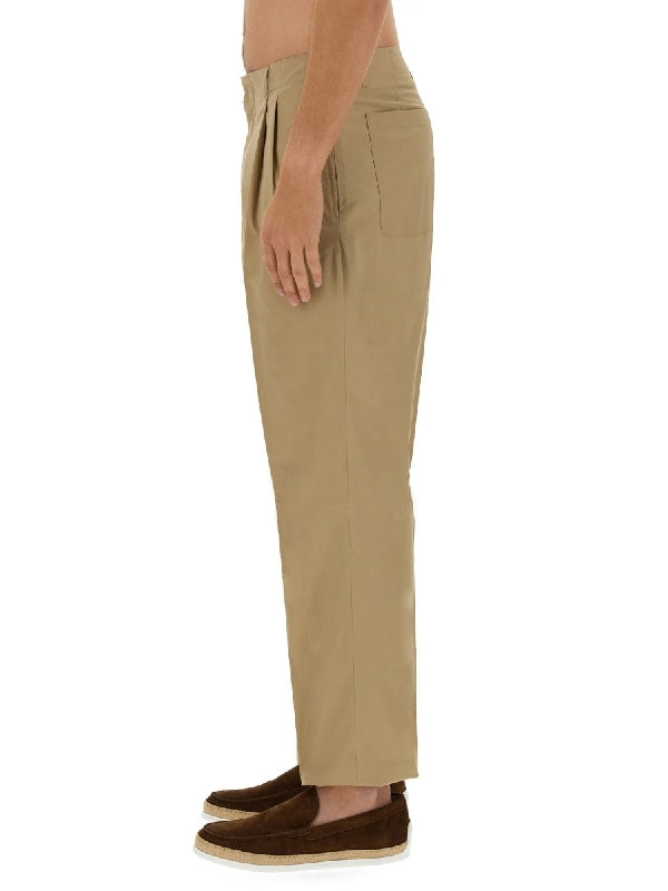 Beige Pleated Cotton Pants