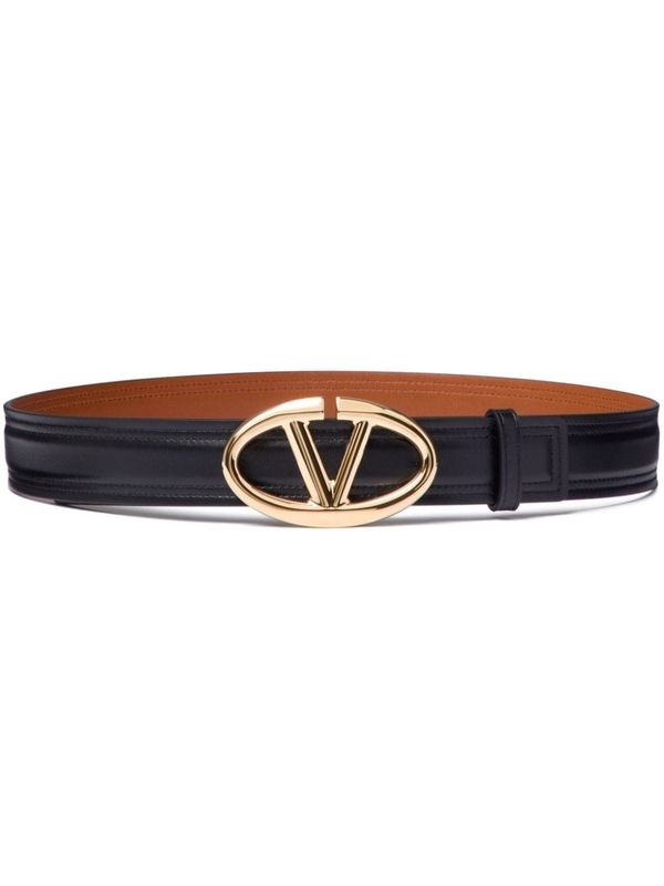 V Logo Leather Belt