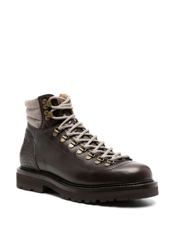 Crocodile Effect Leather Lace-up Boots