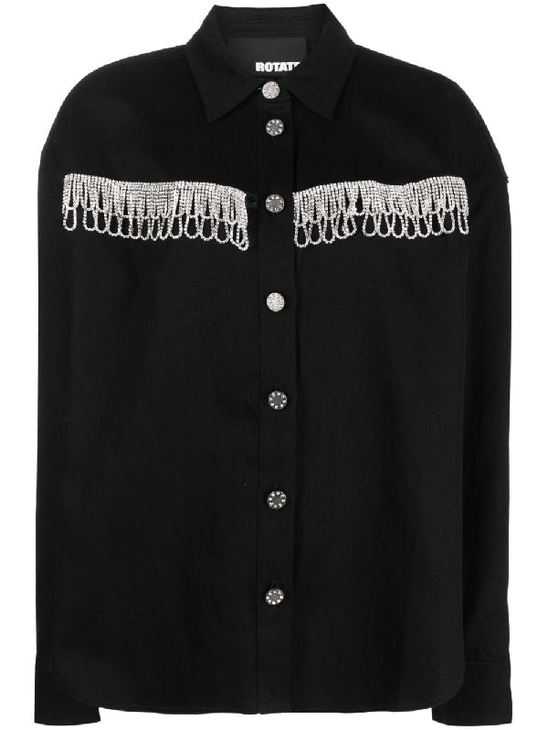 Crystal Appliqué Oversized Denim
  Shirt