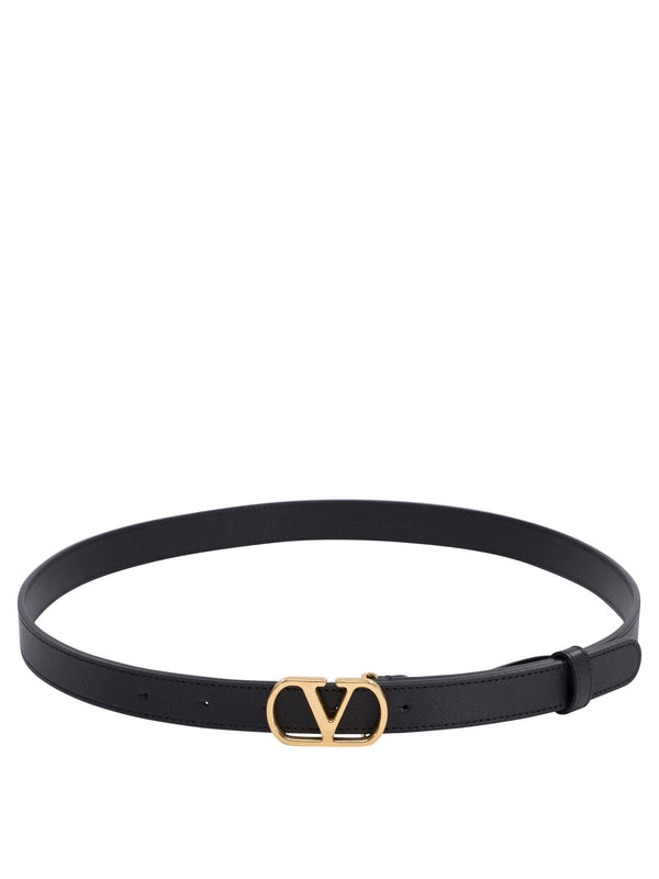 V Logo Buckle Leather Belt