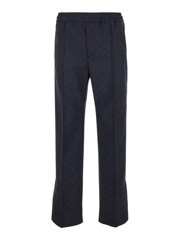 Blue Pants with Web Detail in GG Fabric Man Trousers