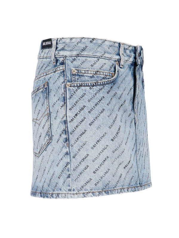 Allover Logo Denim Skirt