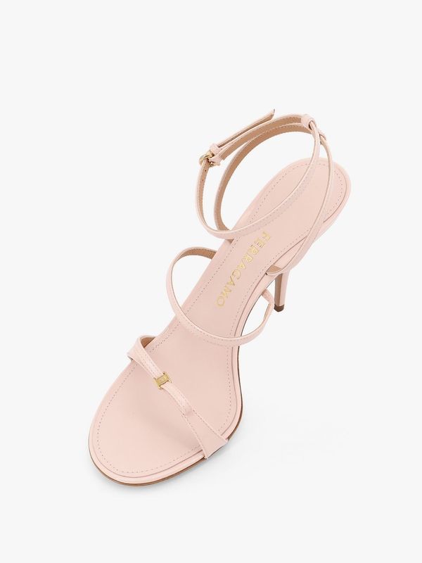 Bow-embellished Leather Sandal Heel