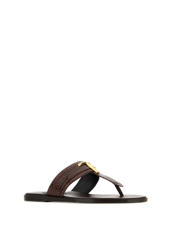 Croc Effect Leather Flip Flops