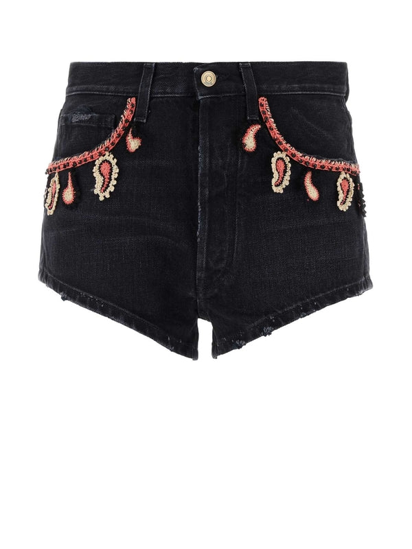 Paisley Embellished Denim Shorts