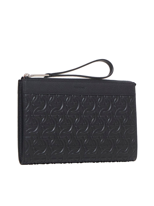 Gancini Embossed Leather
  Clutch Bag