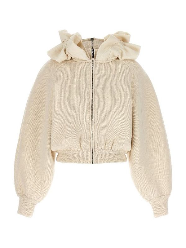 Crinoline Scrunchy Hooded Knit Zip-up