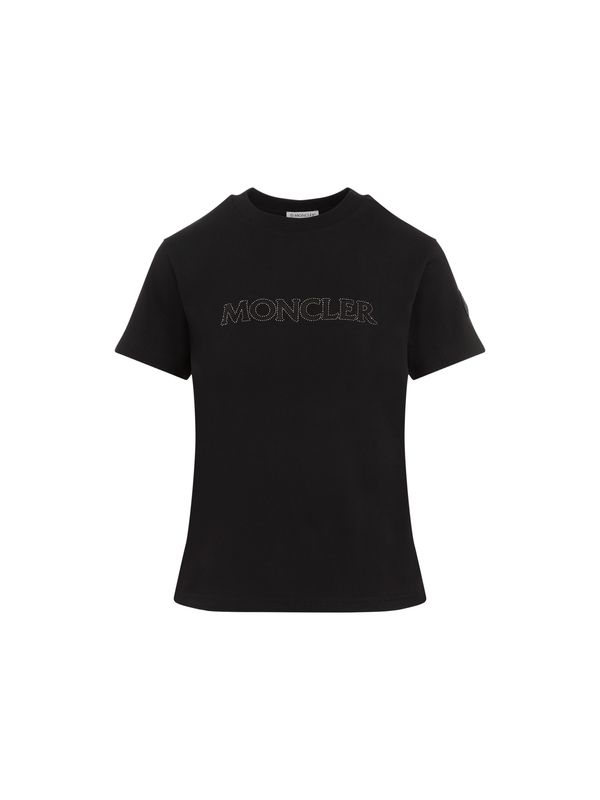 MONCLER - Rhinestone Logo Cotton Short Sleeve
  T-shirt - Jente