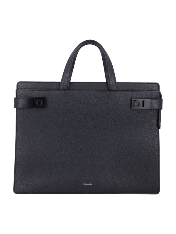 Gancini Buckle Leather Briefcase