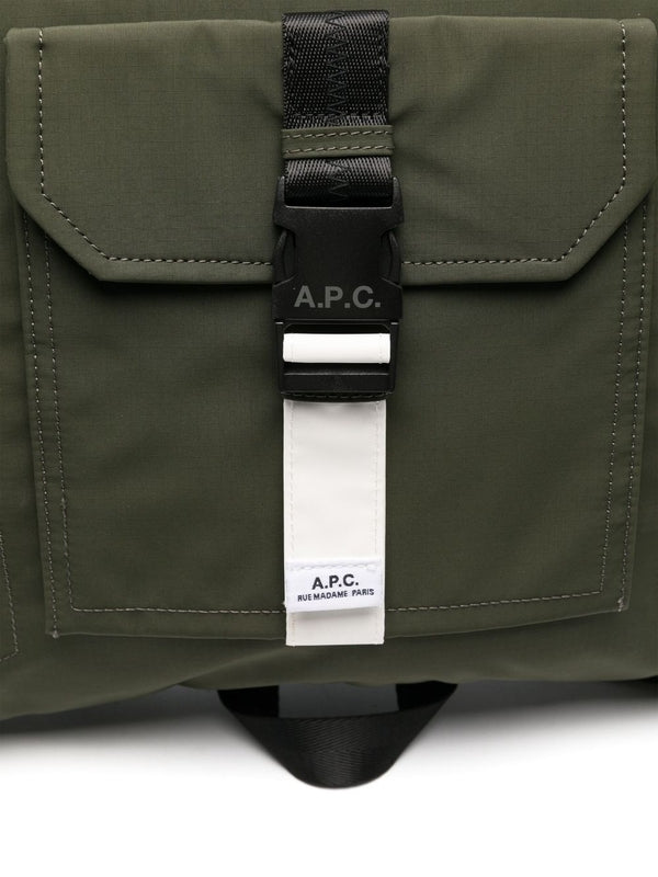 Logo Buckle Pocket Nylon Tote Bag