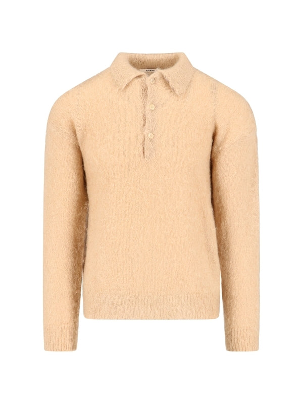 Mohair Wool Knit Polo Shirt