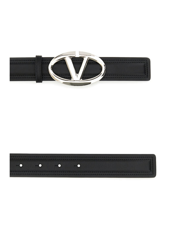 V Logo Leather Belt