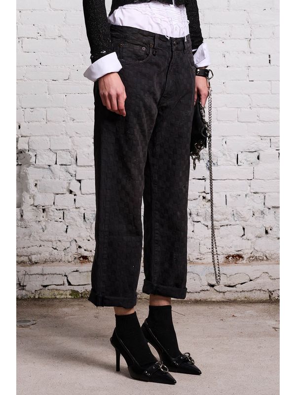 BOYFRIEND Check Jacquard Denim Pants