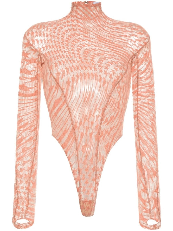 Star Printing Sheer High Neck Bodysuit