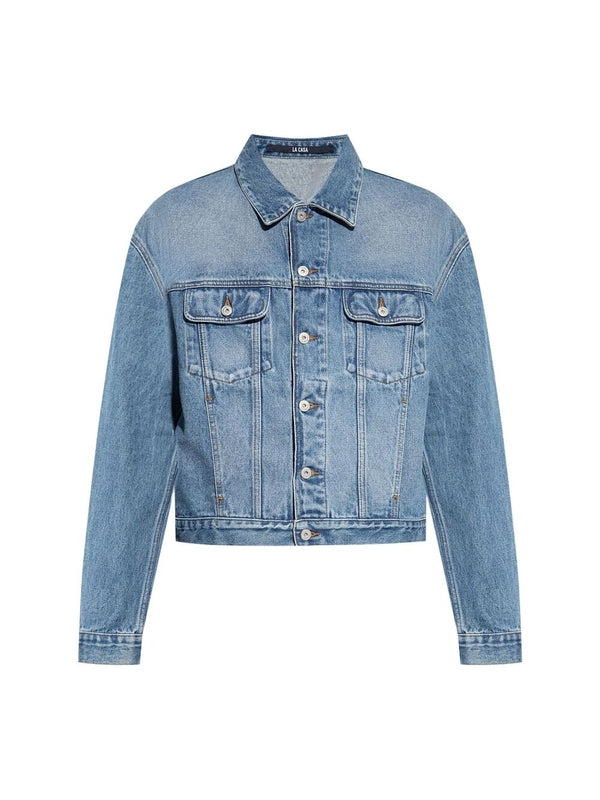 Back Leather Patch Denim Trucker Jacket