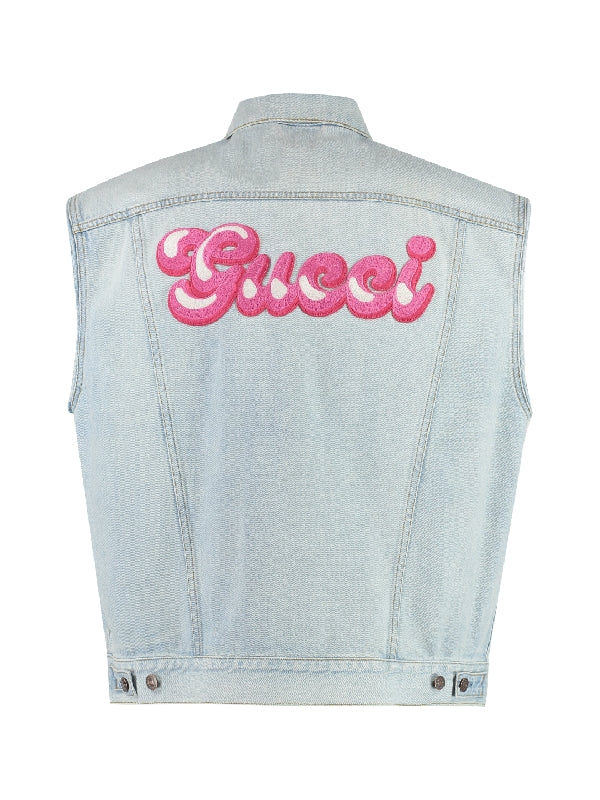 Back Logo Denim Vest Jacket