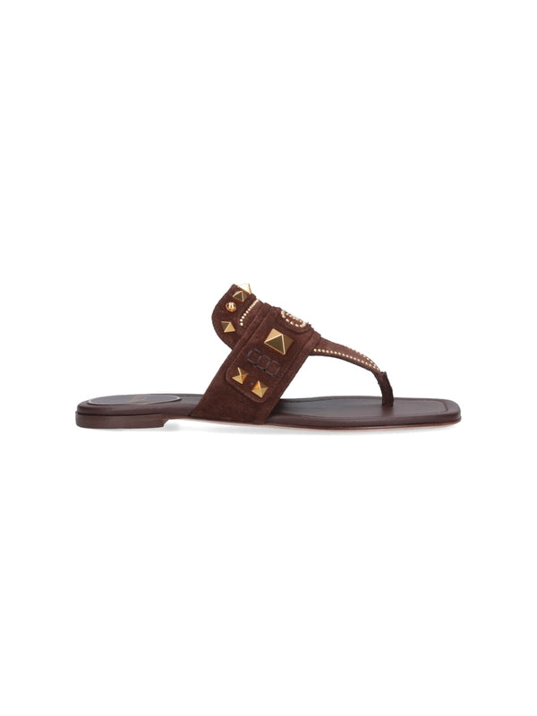 Rockstud Logo Suede Flip Flops