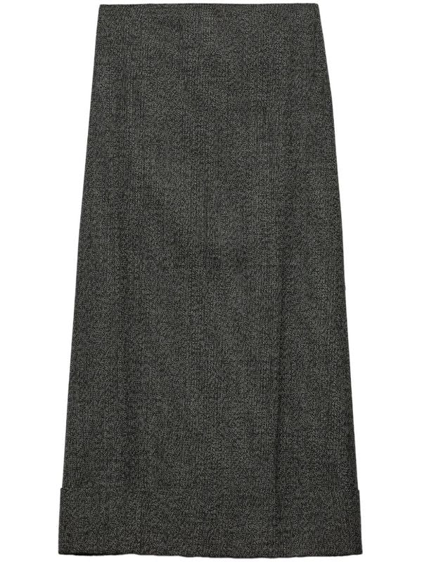 Wool Turn-Up Midi Skirt