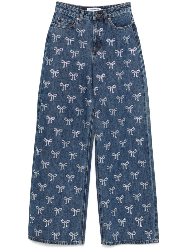 Allover Bow Pattern Denim Pants