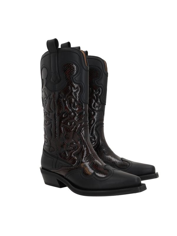 Western Detail Leather Mid Boots