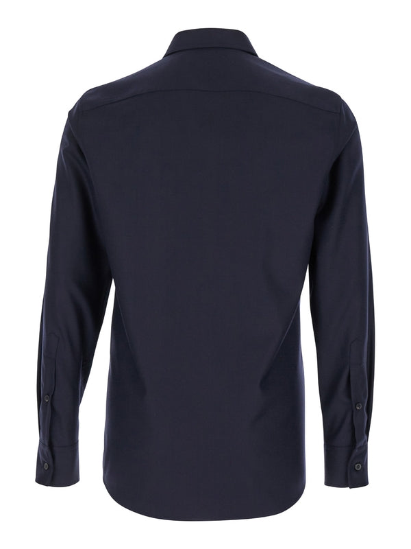 Blue Shirt with Classic Collar in Wool Blend Man Shirts
