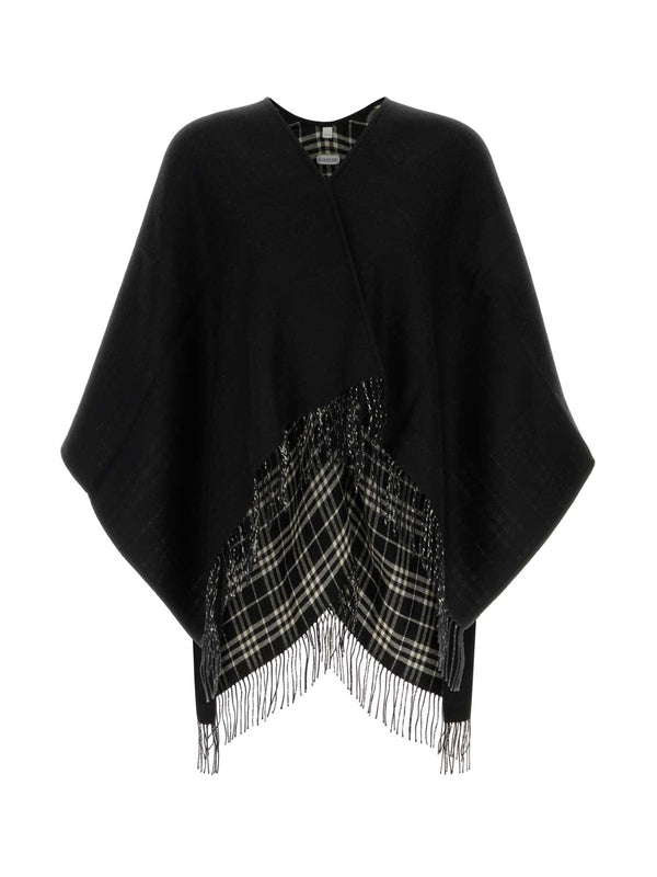 Check Pattern Fringe Wool Cape