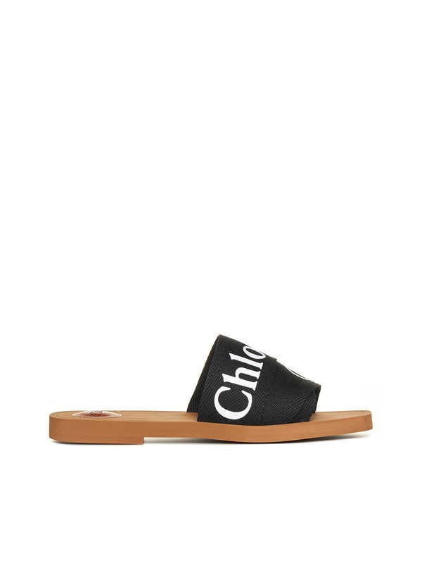 Woody Logo Linen Flat Sandals