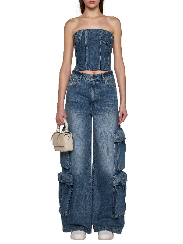 Back Zipper Denim Tube Top