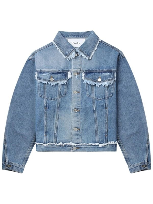 Low-cut Edge Cotton Denim Trucker Jacket