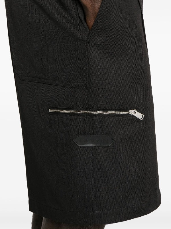 Zipper detail cotton blend shorts