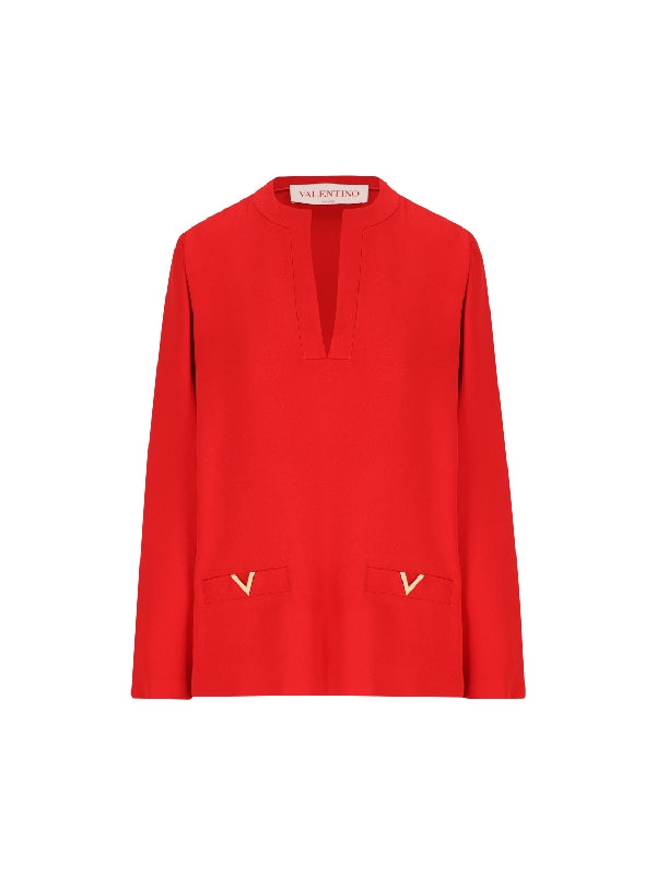 V Logo V-neck Silk Shirt