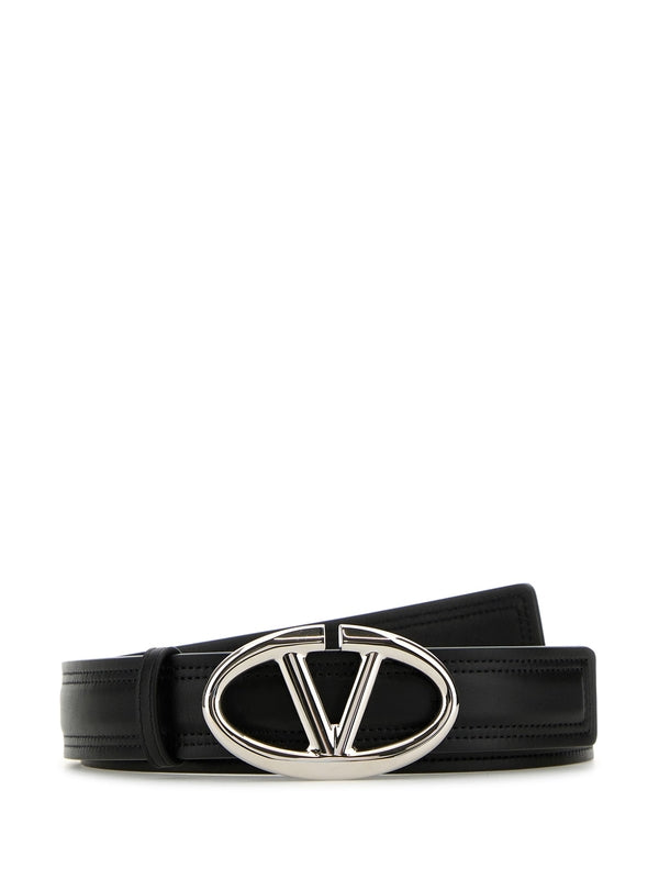 V Logo Leather Belt