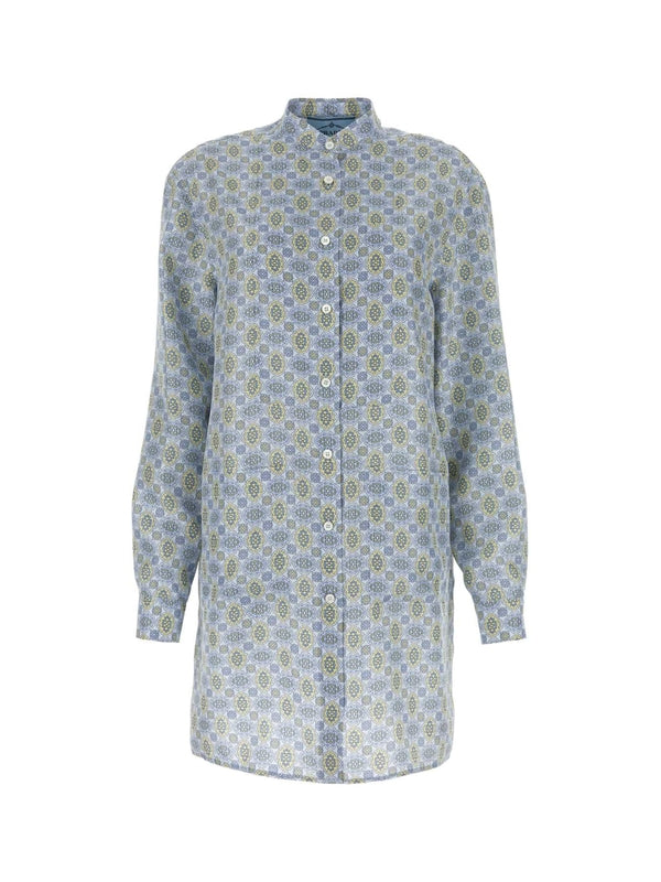 Allover Printing Silk Shirt Dress