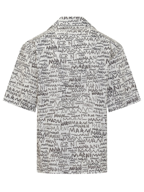 Allover Logo Lettering Cotton Short Sleeve Shirt