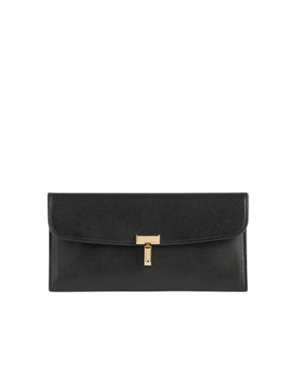 T Logo Decoration Leather Clutch Bag