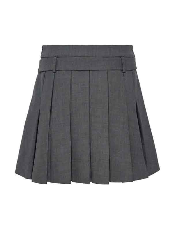 Belted Pleated Grey Skirt