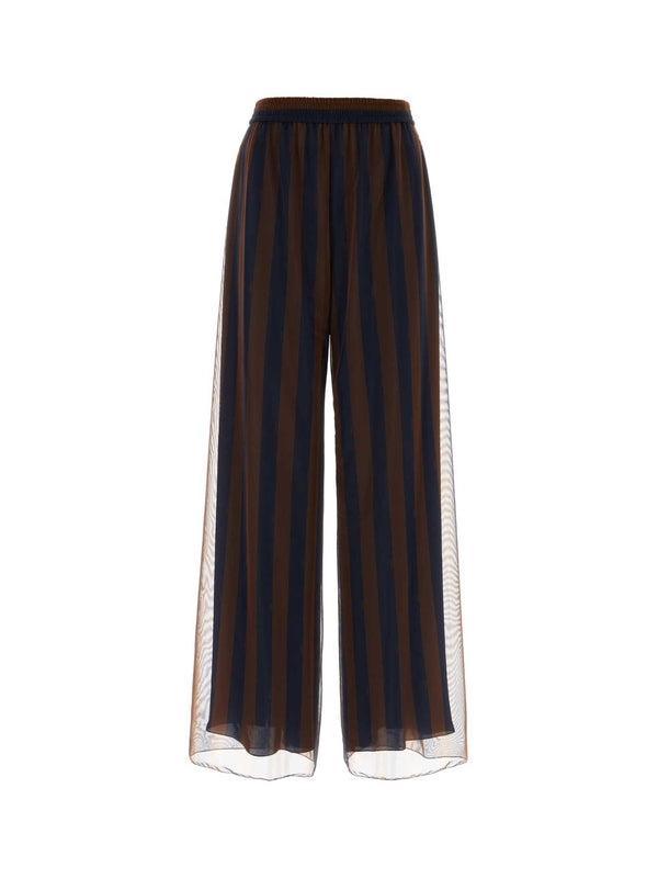 条纹印花真丝长裤