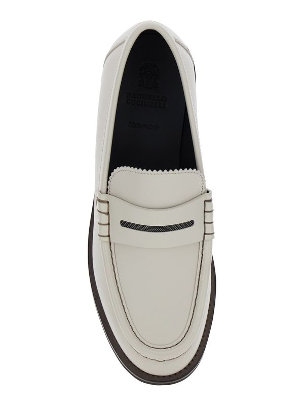 White Leather Penny Loafers