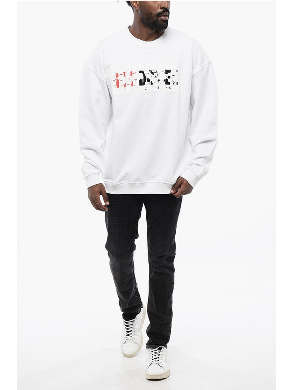 Solid Color S-NABEL-M Crew-neck Sweatshirt with Cracked Effe Sweatshirts