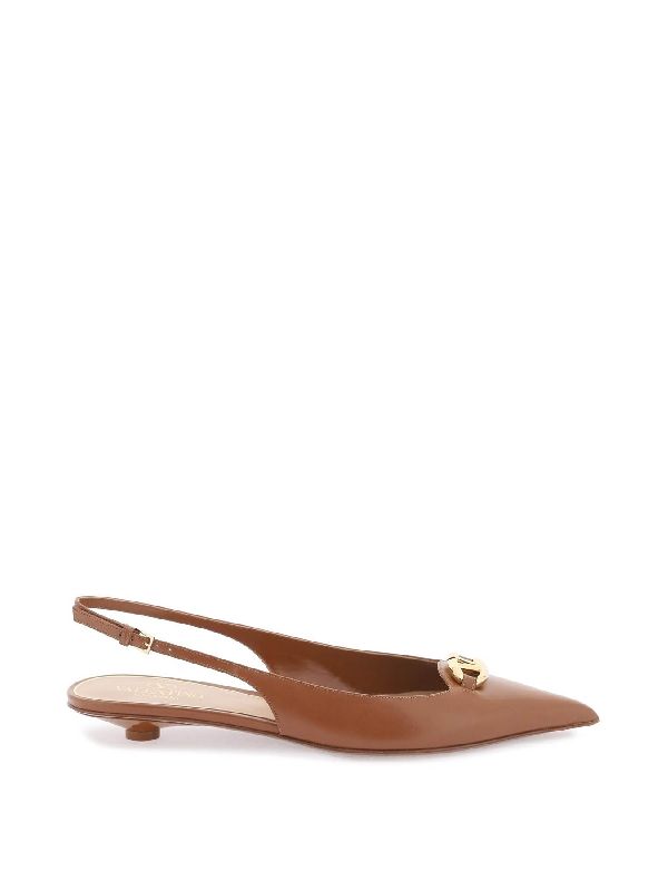 V Logo Leather Flat Slingback Heel - Jente