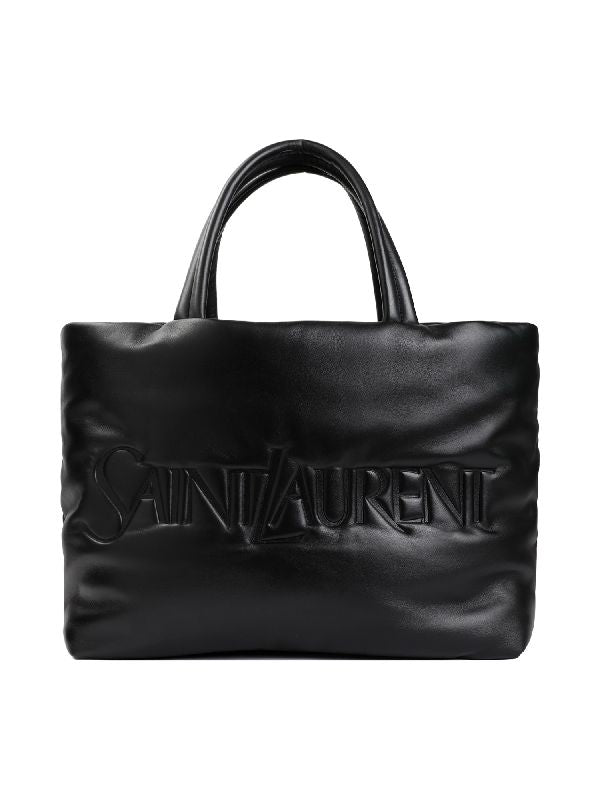 Black Logo Leather Tote Bag